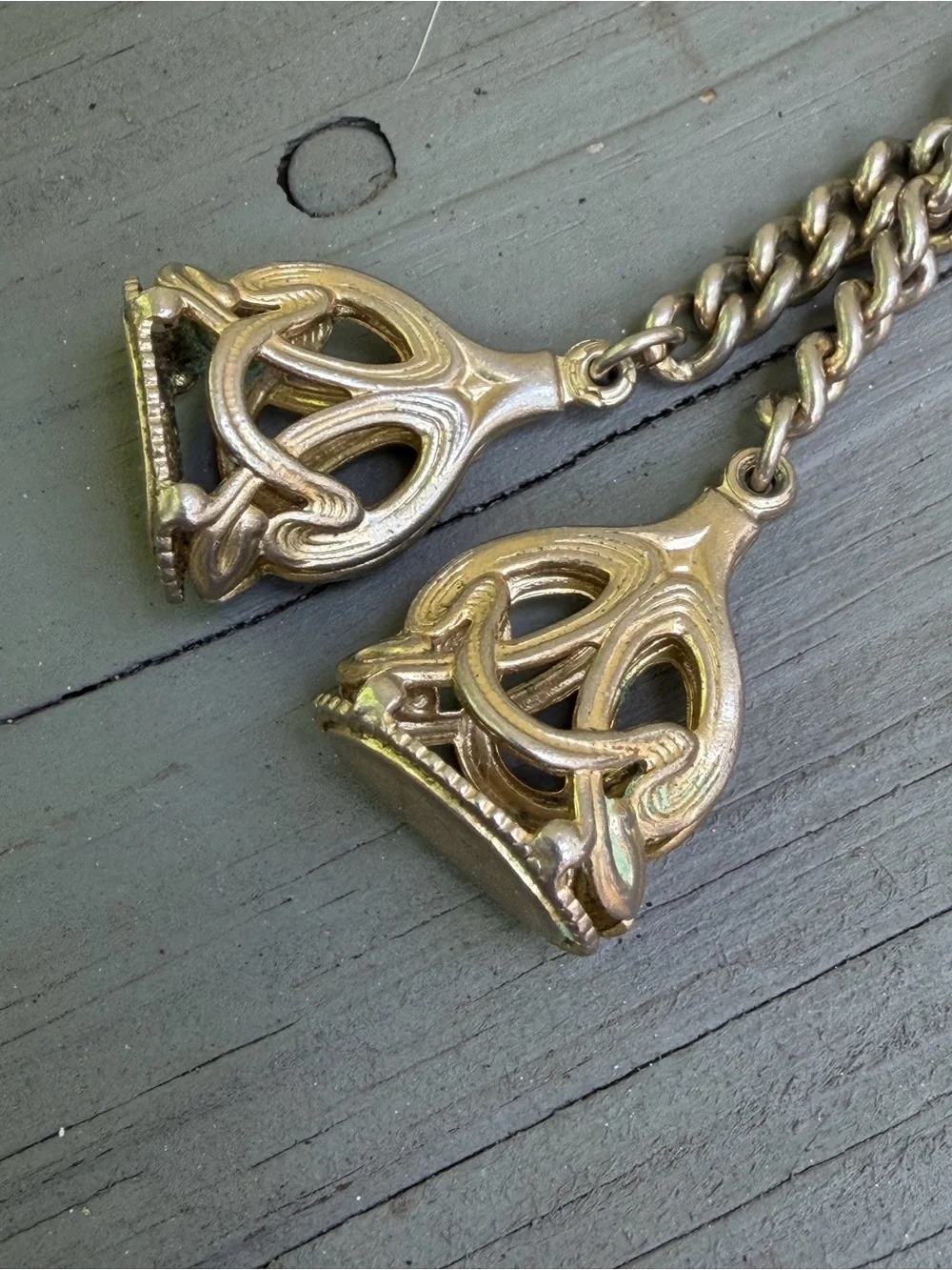 VTG 50s 60s Gold-Tone Double Tassel Watch Fob Chain Charm Bracelet (Napier?)